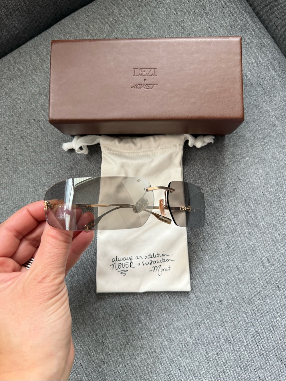 Dezi x Monet Moneybag 58mm Rimless Square Sunglasses Sold Out - Picture 3 of 12
